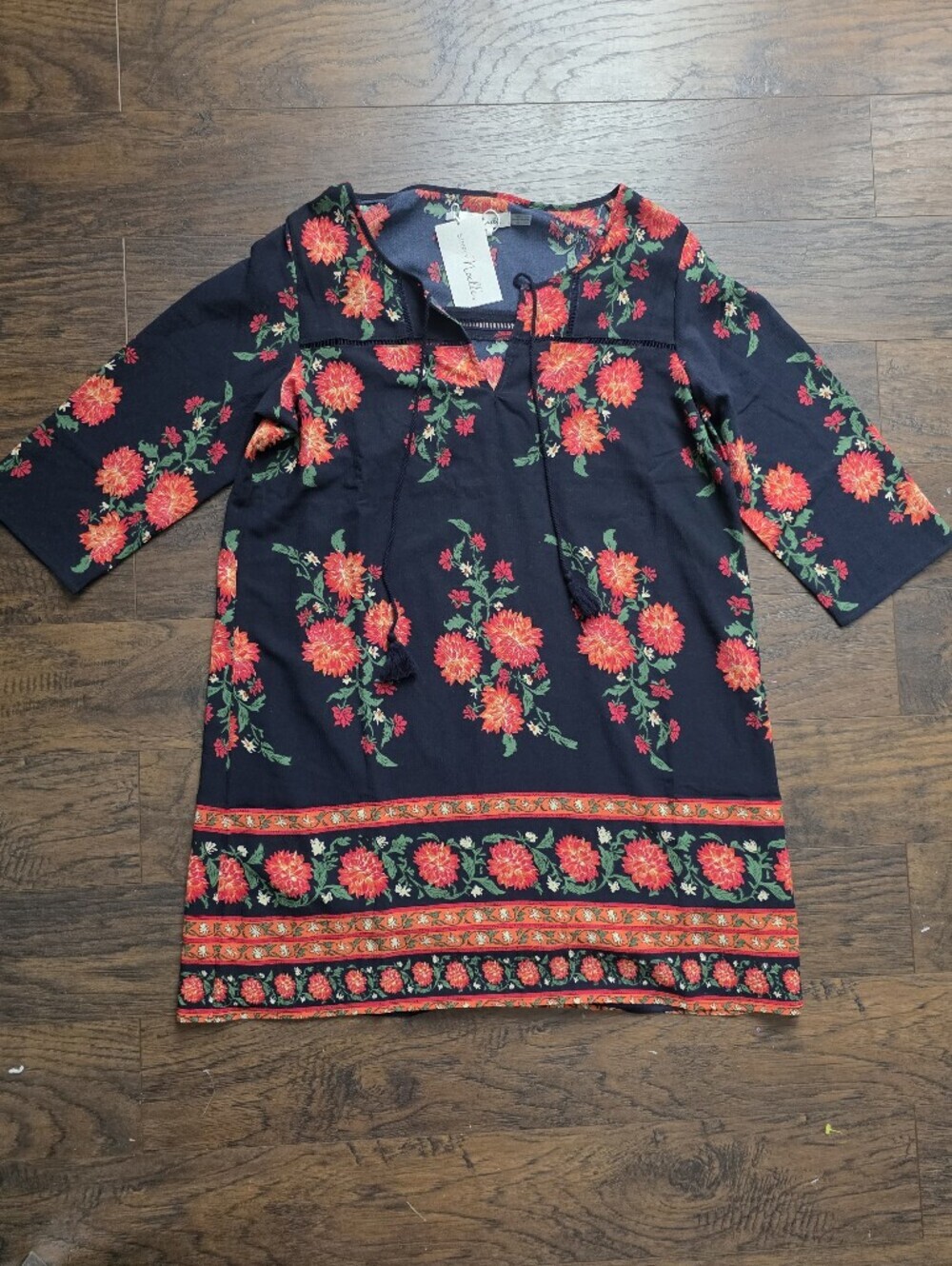 Simply Noelle Navy Floral Shift Dress with Pink & Green Print